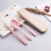 Tableware Set - Spoon, Chopstick, Fork with Storage Case and Goodie Bag, Children Day Gift, Wheat Straw