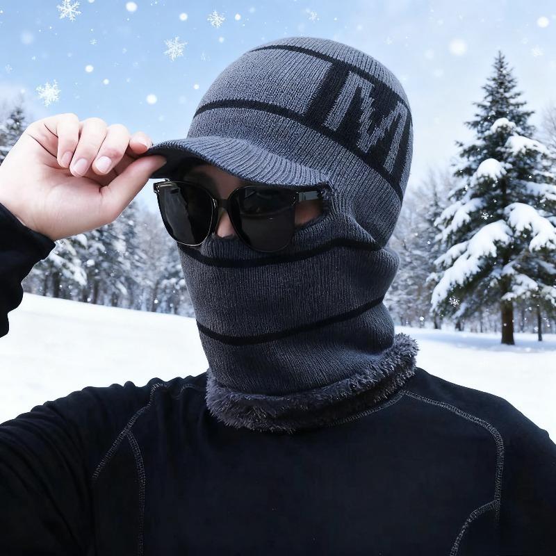 Winter Warm Knitted Hat Balaclava Pullover Hat and Scarf Set Windproof Ear Protection Hats Women Fashion Beanies