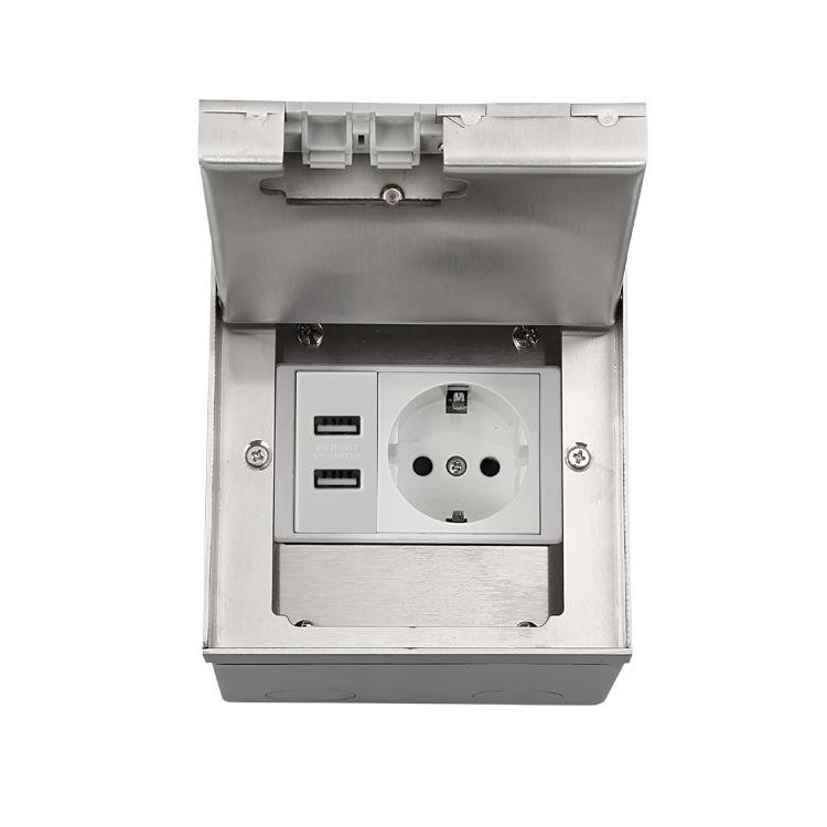 Stainless Steel Flip-Top Marble Style Floor Socket with USB