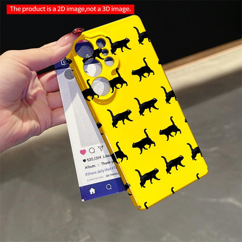 2DFlat Samsung phone case Black Cats on Vibrant Yellow Background Phone Case Applicable to Galaxy S23 S24 S25ULTRA S26 A12 A14 A15 A16 A54 A55