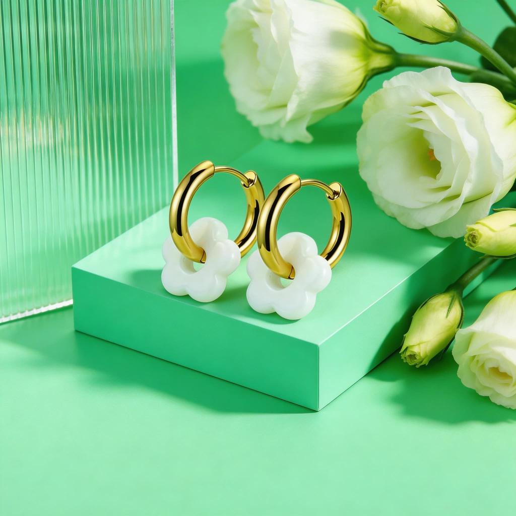 Colorful Small Flower Hoop Earring for Women Girls Stainless Steel Charms Circle Ear Buckle Huggie Earrings Trendy Jewelry Gift