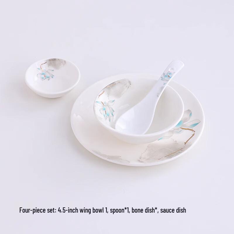 Tangyu Ceramic Lotus Bone Dish Tableware 4-Piece Set