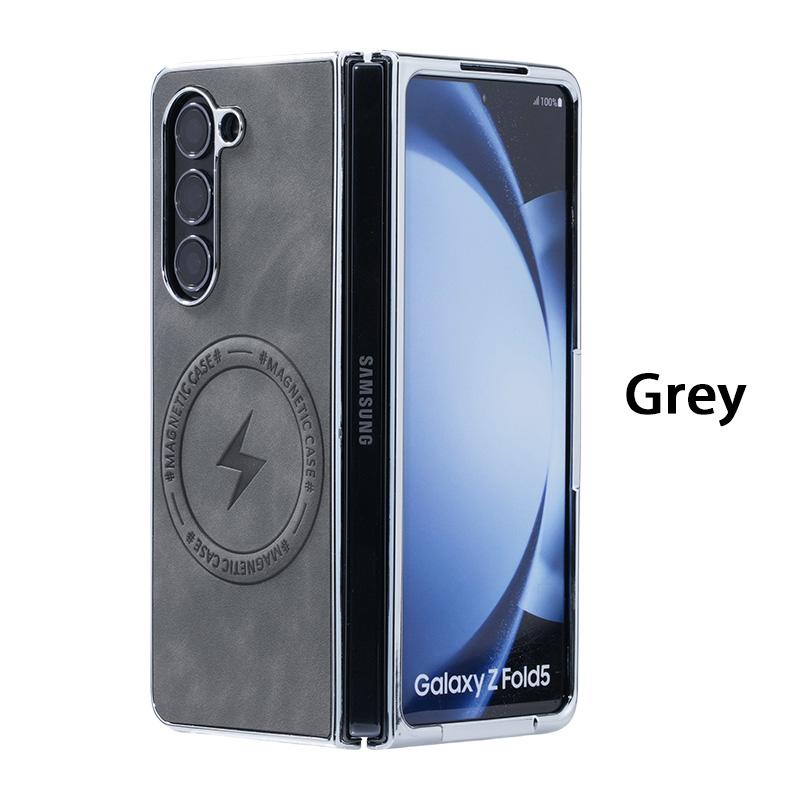 Für Samsung Galaxy Z Fold 7 6 5 4 3 Schafleder Plattierung PC Einfaches Leder Unsichtbare Magnetische Faltbare Handyhülle