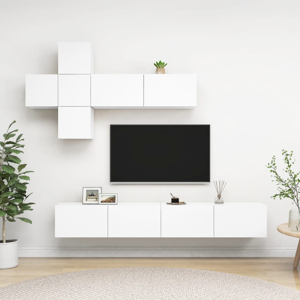 7 Piece TV Cabinet Set White Particleboard
