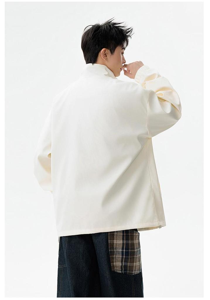 2025 Men's Trendy Color Block Patchwork Jacket - Retro Loose Fit with Lapel for Spring/Autumn