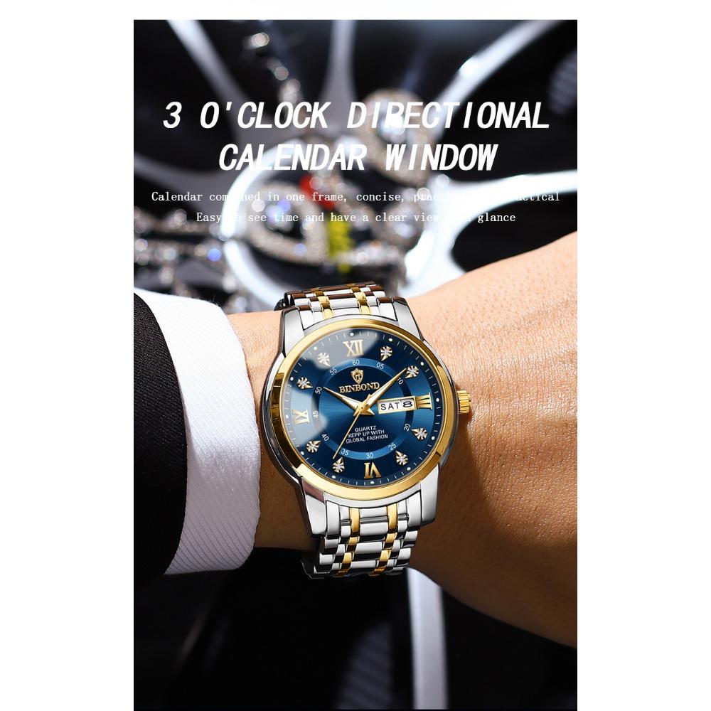 BINBOND Top Brand Luxury Fashion Watch Men 3ATM Waterproof Date Clock Sport Watches Mens Quartz Wristwatch