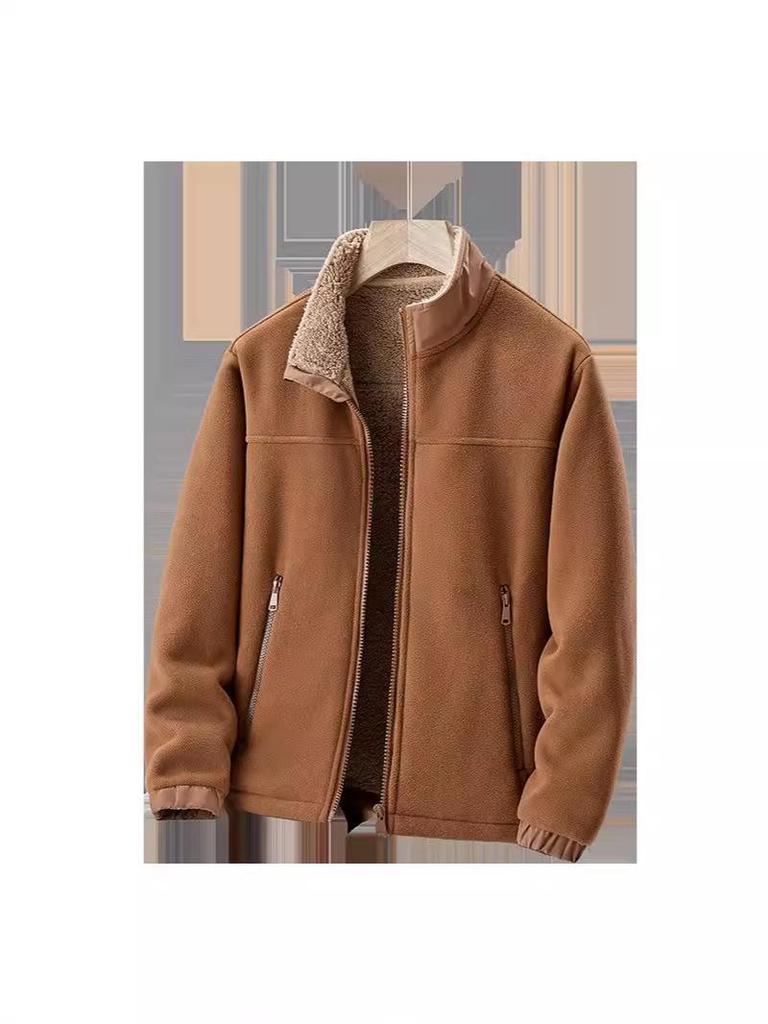 2025 Men's Stand Collar Fleece Jacket for Autumn/Winter - Solid Color, Extra Warmth, Ideal for Middle-aged and Elderly