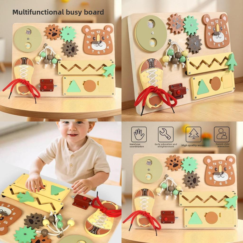 Multifunctional Montessori Busy Board Wooden Logic Thinking Toy For Toddlers