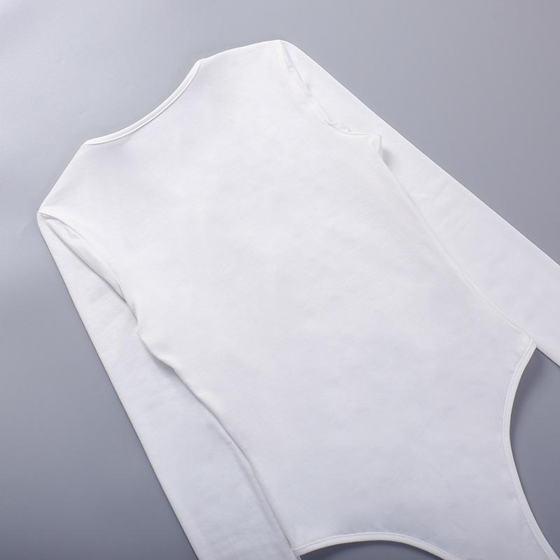 Asymmetric Hollow Neckline Solid Color One Piece Sexy Spicy Girl Fashion Slim Fit Long Sleeve Top