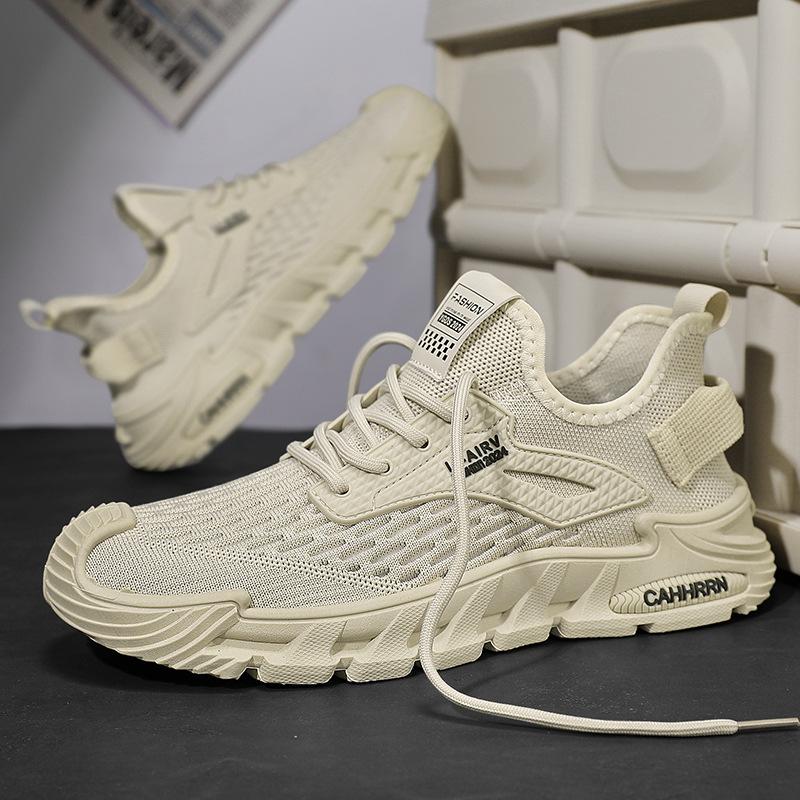 

Putian versatile flying woven sports shoes deodorant casual men s running shoes trendy shoes summer breathable mesh 39 бежевый