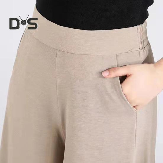 Women Suit Pants Elastic High Waist Wide Leg Long Pants with Pockets Solid Color Casual Pants Daily Wear