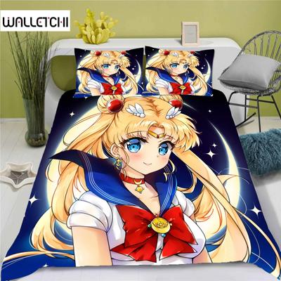 3D Sailor Moon Anime Bedding Set Duvet Cover 100% Polyester Suitable For Children And Adults 3-Piece Set 1 Quilt Cover
