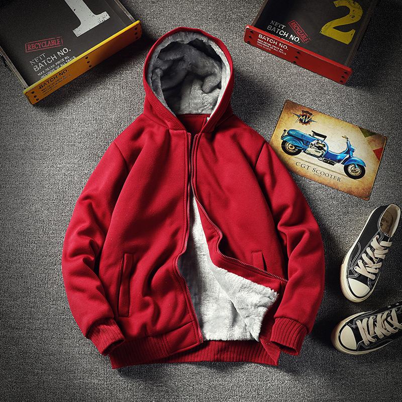 Padded and Thickened Hooded Sweatshirt Men's Models Winter Fashion Trend Loose Solid Colour Comfortable and Versatile Jacket Men's Tops