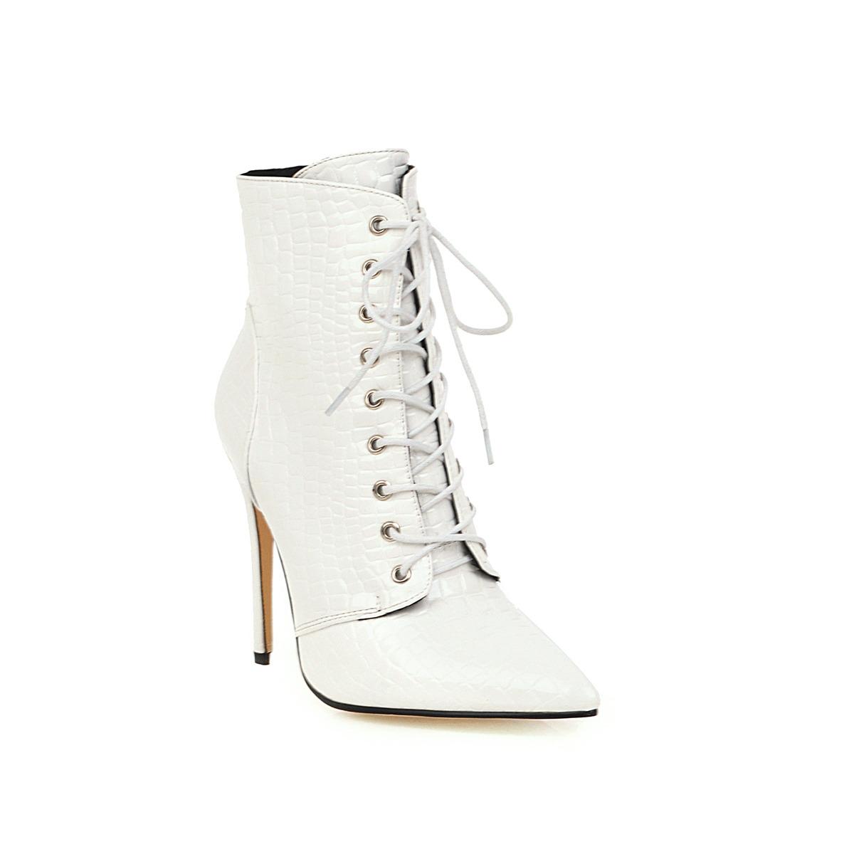 

Q/Женские короткие ботинки на высоком каблуке, модные однотонные остроконечные туфли с узором под кожу крокодила, короткие ботинки большого размера на тонком каблуке 41 белый