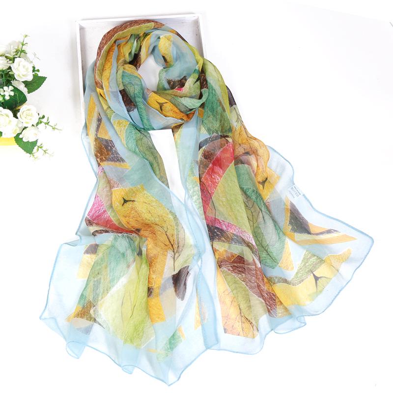 2019 Qiaoqi Long Silk Scarf with Leaf Pattern - Sun Protection, Hot Selling Thin Silk Scarf