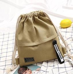 Schoolbag Canvas Bag Drawstring Backpack Solid Color Simple Versatile Cloth Bag Bundle Bag Women's Bag Leisure Bag