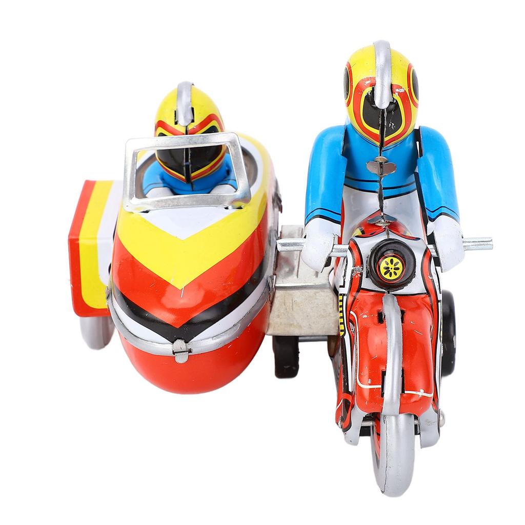 Wind Up Motorcycle Toy Iron Retro Collectible Three Wheeled Motorcycle Clockwork Vintage Toy for Des