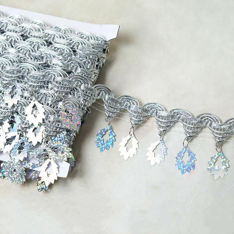 Pagoda Hanging Maple Leaf Sequins Trimming Braided Gold Silver Diy Performance Costume Decorative Sewing Textile Gold Lace Trims