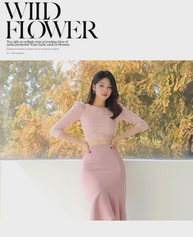 2024 Frühling Koreanischer Slim Fit Zweiteiler: Kurzes Top & Hüft-Fishtail-Rock