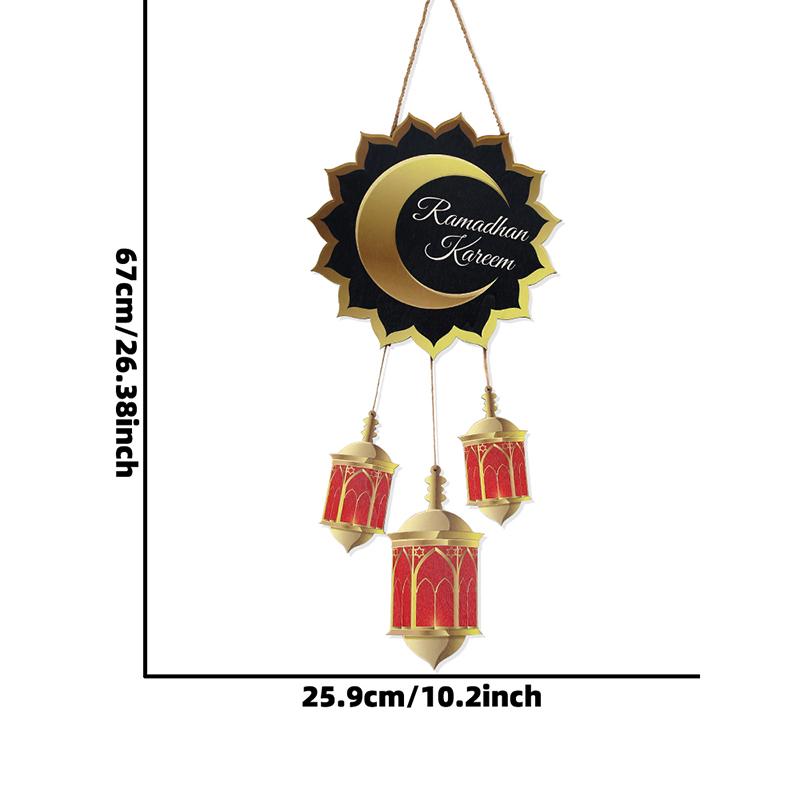 Ramadan Wooden Wall Hanging Decor Islamic Arch Design with Floral Tassel Festive Home Wall Decoration for Ramadan Eid Gift