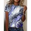 Summer new fashion ladies 3D printed round neck short sleeves