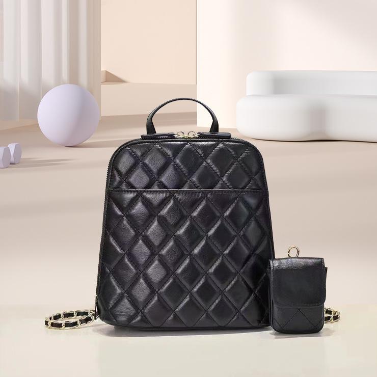 

Первый слой коровьей кожи, небольшой ароматный женский рюкзак с вышивкой из кожи и небольшой сумкой для мобильного телефона, рюкзак Tide чёрный