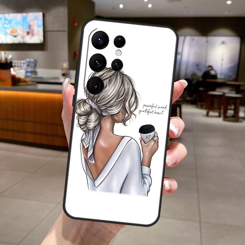 Prinzessin Weibliche Chefin Kaffee Handyhülle Für Samsung Galaxy S25 Ultra S24 S22 S21 S23 FE S9 S10 S20 Plus S24 FE Weiche Hülle