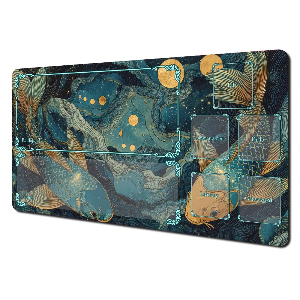 Art Aesthetic Koi Fish Pattern Design Mtg Playmat Magic Card Battle Mat Nonslip Stitched Edge Tapete Magic Mtg Tabletop Playmat