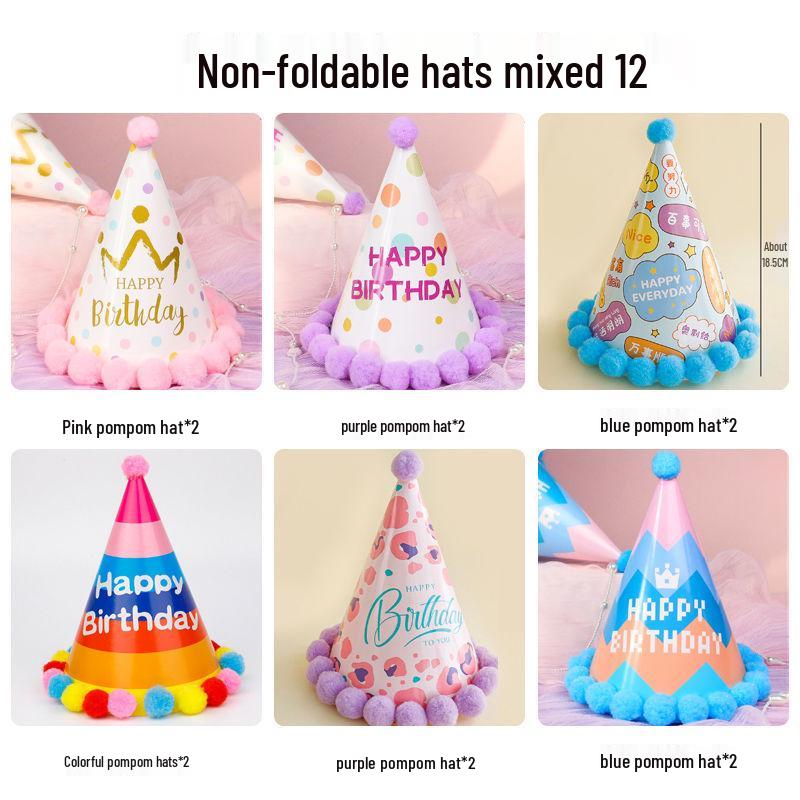Creative Cartoon Pompom Birthday Hat for Selfies - For Adults & Babies