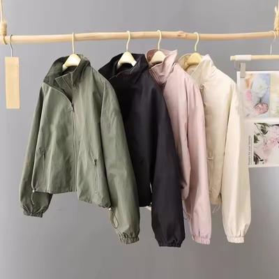 Women's Spring Autumn Thin Cardigan Jacket Zipper Long Sleeve Simple Solid High-necked Female Coat Tops