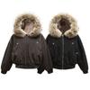 Y2K American Cleanfit Fur Collar Imitation Mink Fur Hooded Cotton-padded Jacket Men Gothic Retro Hip-hop Short Tooling Coat