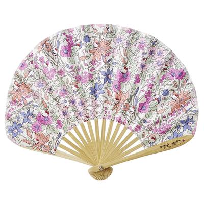 Sanrio with Liberty Floral Western Japanese Summer Heat Paulownia Fan Bag Gift Present Hello Kitty Pink [Cyalel Yahata] Fan, Characters, Rhinestones,