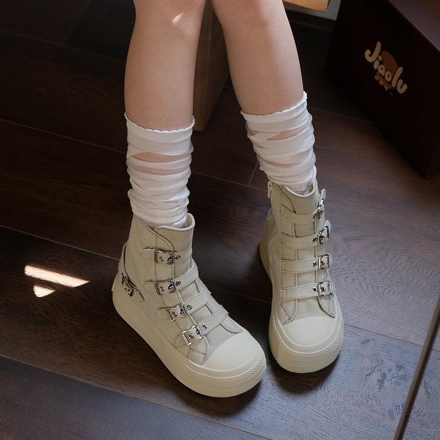 Canvas shoes women's boots heightened fashion spring and summer new platform casual shoes board shoes versatile round head single