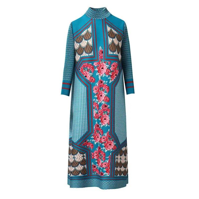 Falda acampanada, cuello medio alto para mujer, falda plisada retro de moda, vestido nuevo holgado y adelgazante de primavera/verano