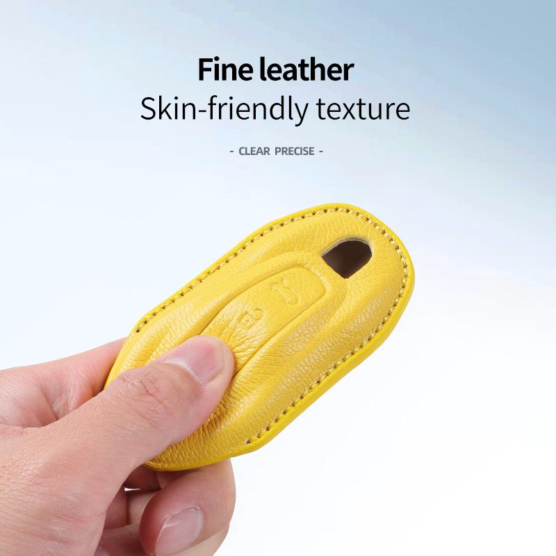 Goatskin Key Fob Cover With Keychain Fits Porsche Macan 4 Ev Electric Model Taycan Key Shell Accessories
