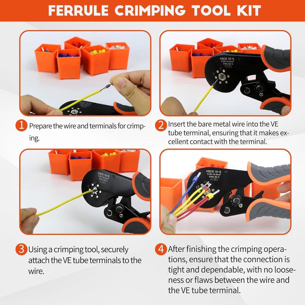 2200PCS Ferrule Crimping Tool Kit –Amliber AWG30-5 Self-Adjusting Wire Ferrule Crimper with Wire Ferrules Connectors for Electrical Work,