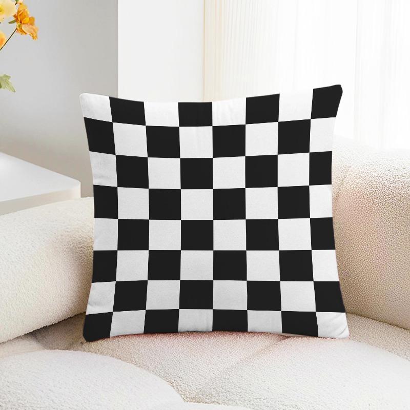 Black and White Plaid Print Decorative Pillowcase Bedroom Living Room Square Cushion Pillowcase
