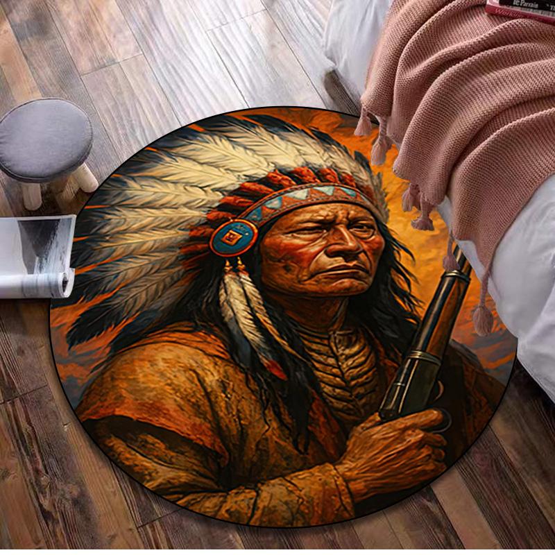 

1Pc Native American Circular Print Rug - home decoration Carpet For Living Room Bedroom Flooring Computer Chair Area Rug 80x80cm( 31x31in)