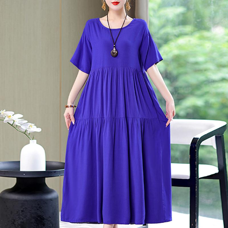 Damenkleid, Sommer, Vintage-Kleidung, lässig, kurzärmelig, langes Kleid für Damen, Sommer-Outfit