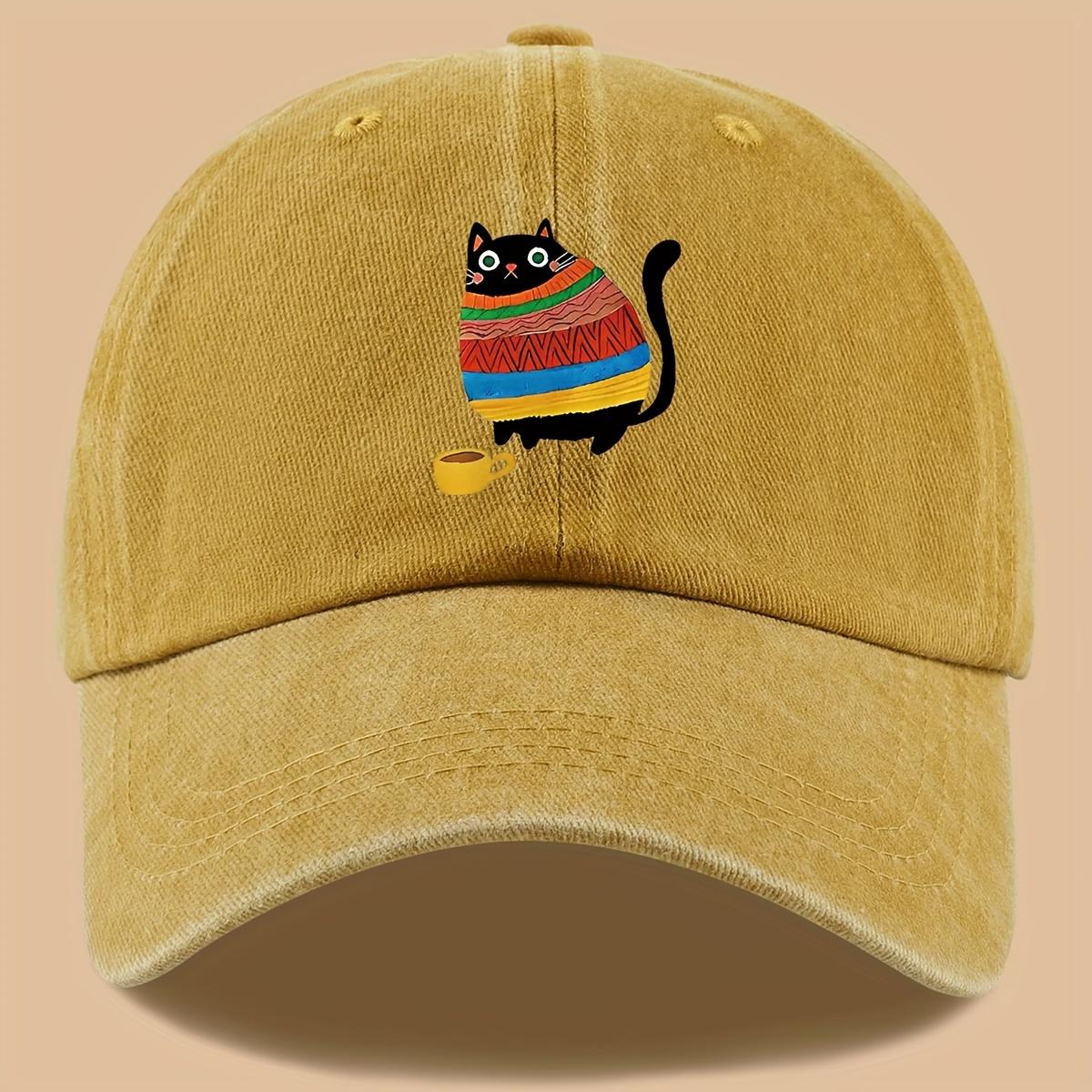 pc  Cat Print Trucker Hat  Vintage Washed Baseball Cap with Adjustable Strap Breathable Unisex Outdoor Sun Hat for Cat Lover 1pc
