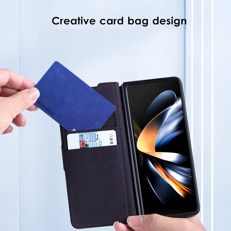 Rezzol Luxury Leather Magnetic Wallet Case For Samsung Galaxy Z Fold 4 Cover Magnetic Push -Pull Pen Box Fundas