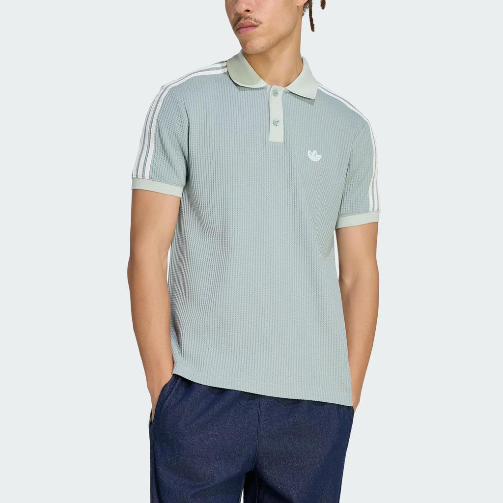 adidas Originals Waffle Knit Sport Striped Loose Fit Polo Shirt Men Tops KX1231