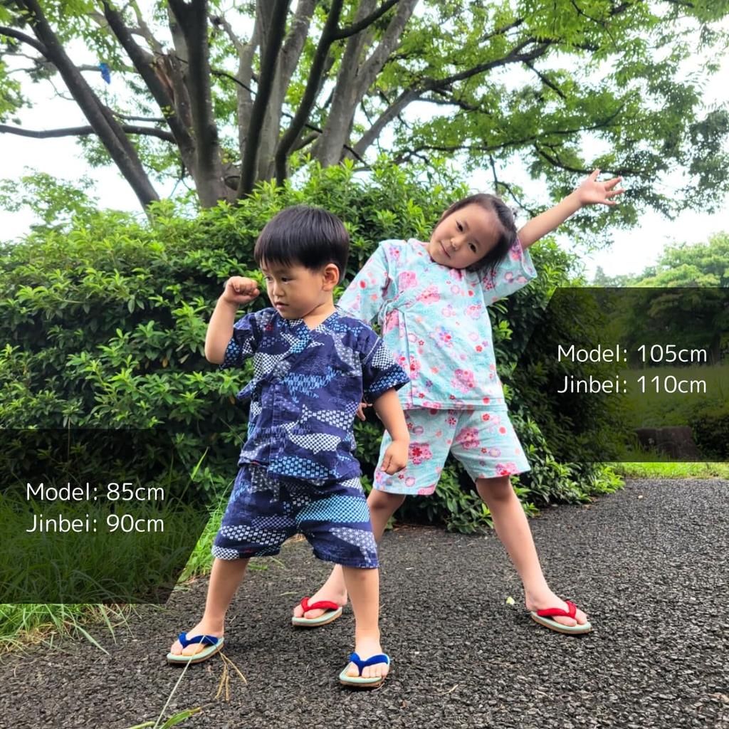 JINBEI KIDS Jinbei Yukata Dots Made with Japanese Fabric for Perfect for Summer Festivals and Evening Children's (Polka (Navy), 130cm) - Boys,