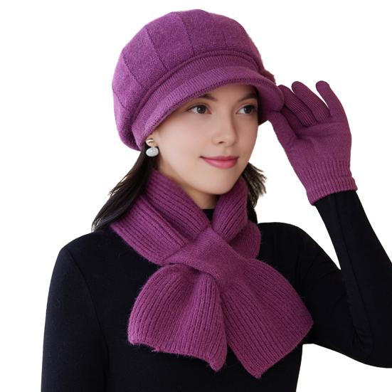 Yousheng 2Pcs/Set Women Hat Scarf Set Solid Color Knitting Baseball Hat Solid Color Thickened Scarf Set Solid Color Elastic Winter Accessories