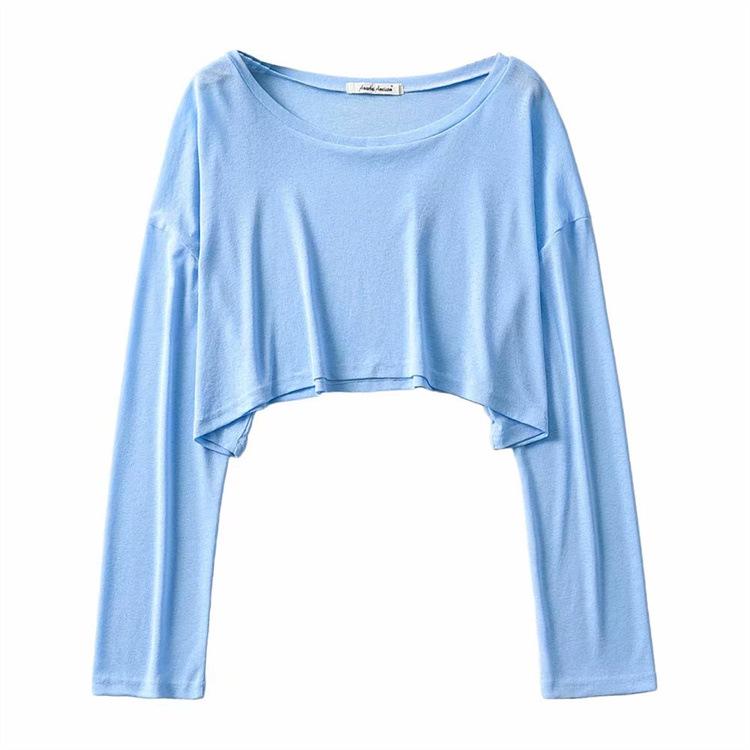 

YPFF Женский флисовый пуловер в европейском и американском стиле, однотонный - Свободный, с круглым вырезом, футболка с защитой от солнца для лета One Size синий