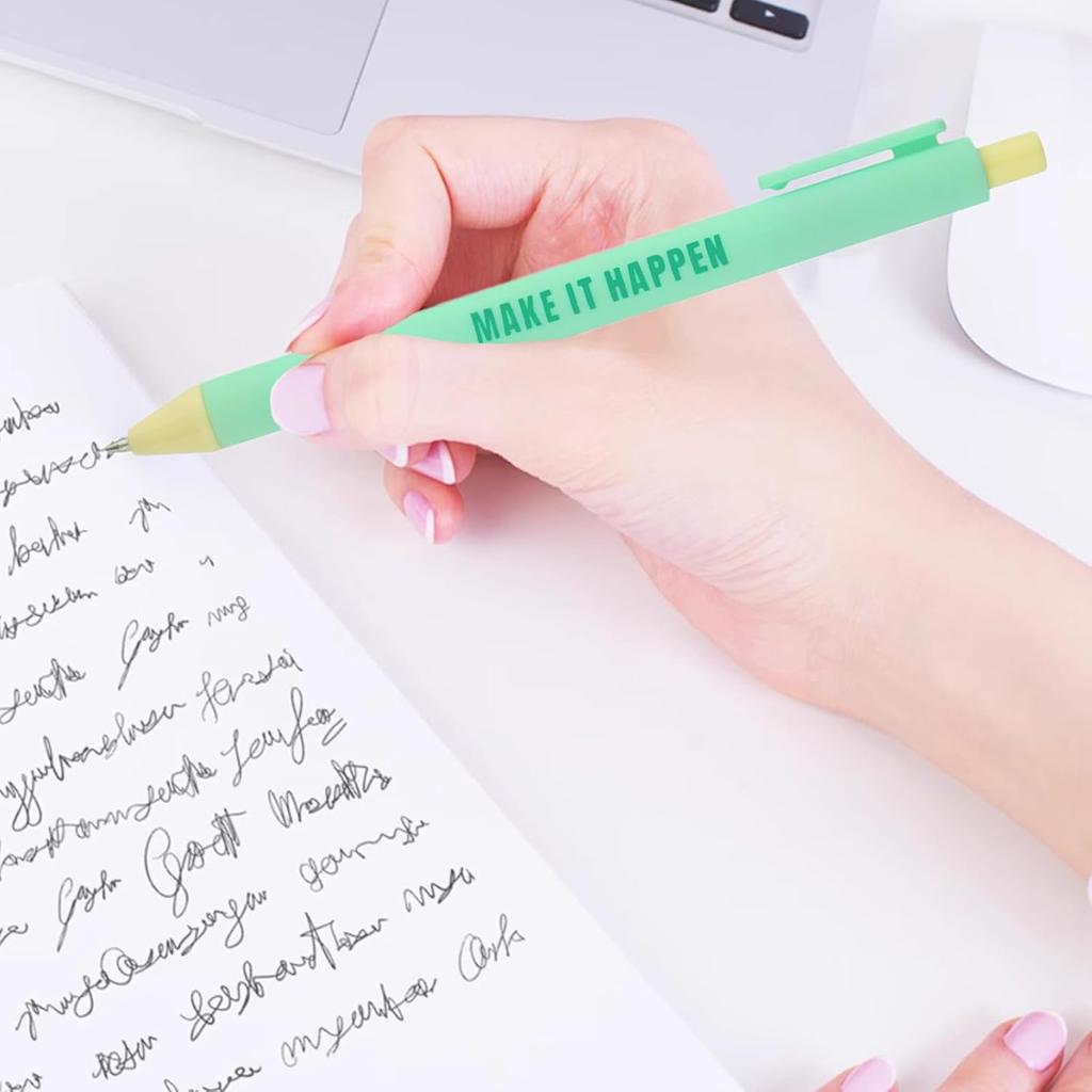 CAIGANS&CM 12 Pcs Motivational Retractable Ballpoint Pens with Positive Affirmations - Funny pirational Quote Pens for Office, School, Home (Bulk