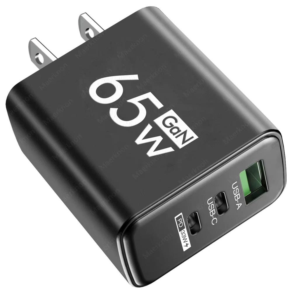 

65W GaN USB Charger USB Type C 3 Ports Fast Charging Wall Charger Quick Charge 3.0 EU/US Plug for Samsung/Xiaomi/Huawei