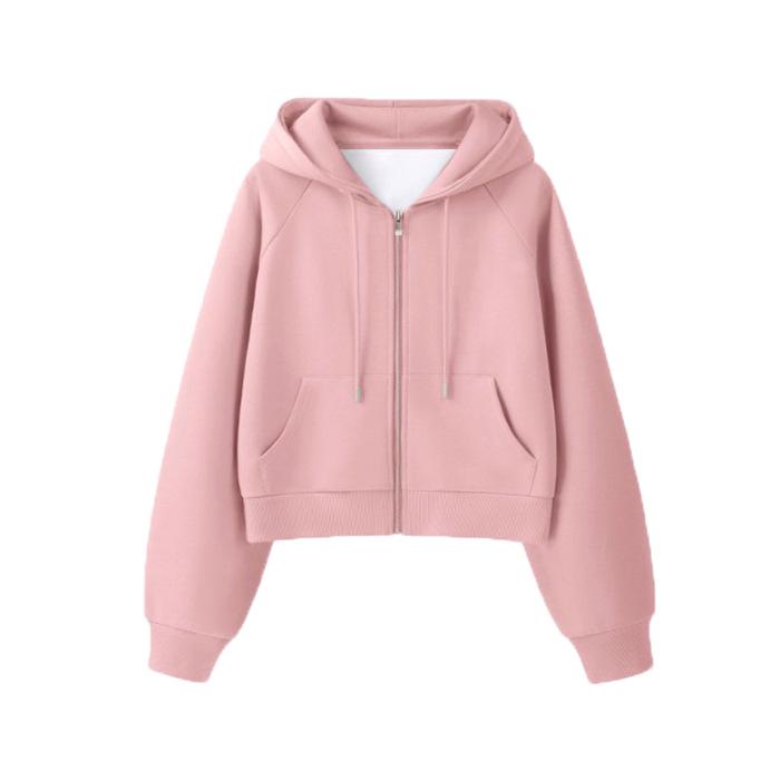 Dámský šedý kardigan na zip s kapucí - Svetrová bunda s dlouhým rukávem na jaro a podzim