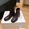 Skinny Boots Rear Zipper Short Boots Women's Retro Heightening Pleated High Heels Texture Commuter British Martin Boots