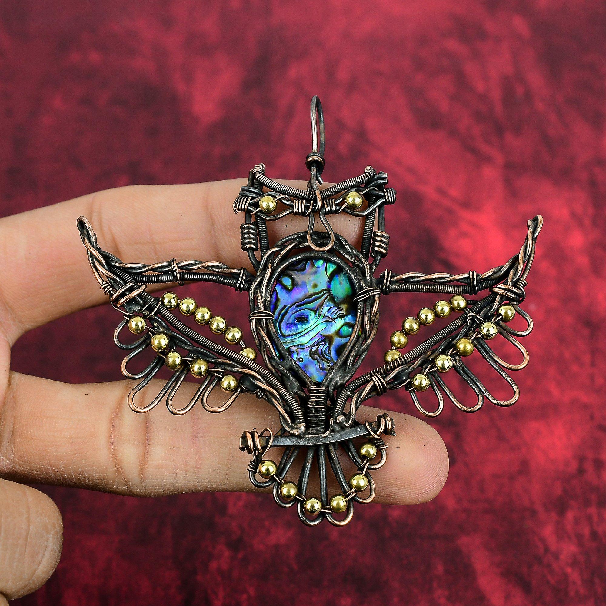 

Abalone Shell Pendant Copper Wire Wrapped Pendant Antique Copper Jewelry Handmade Pendant Gemstone Owl Pendant Gifts For Him Elegant Pendant